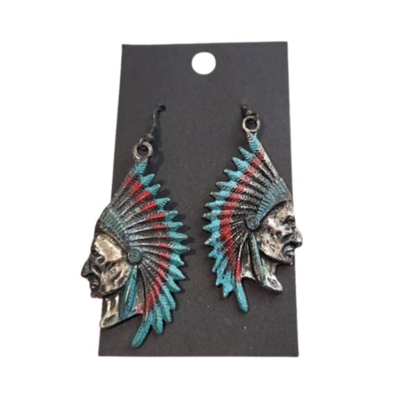 Silver Metal Indian Earrings & Blue Beaded Choker Necklace - 2-Piece Set - Picture 7 of 10